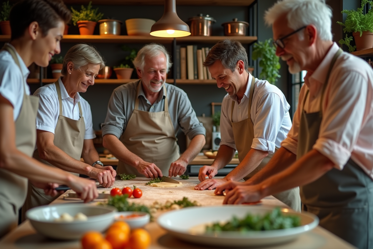 Groupe d adultes en cuisine dans un atelier parisien