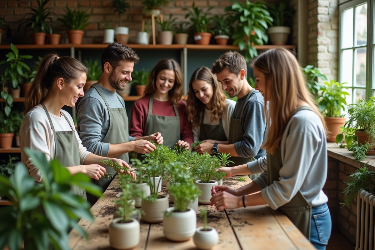 Groupe d adultes plantant dans un atelier parisien lumineux