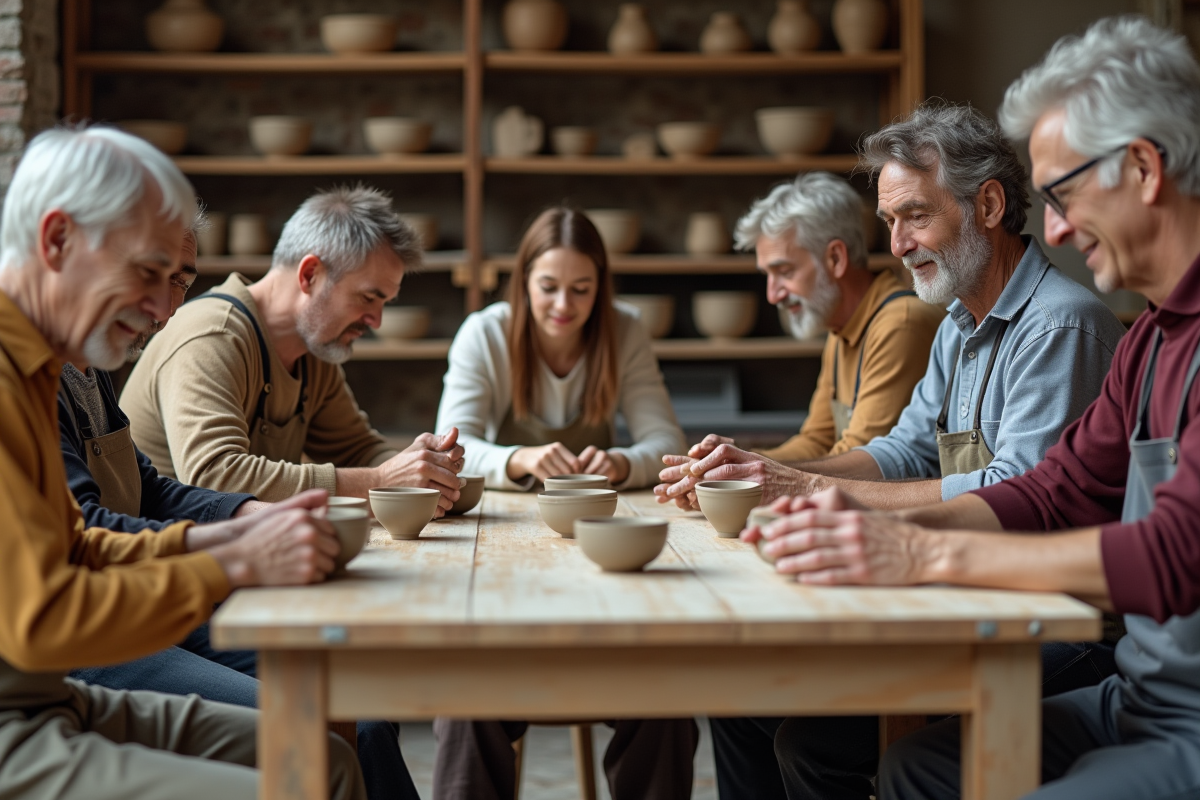 Groupe d adultes façonnant de la terre dans un atelier parisien