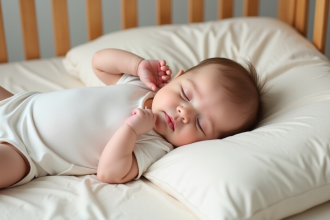 Bebe fille endormie paisiblement dans un lit bébé moderne