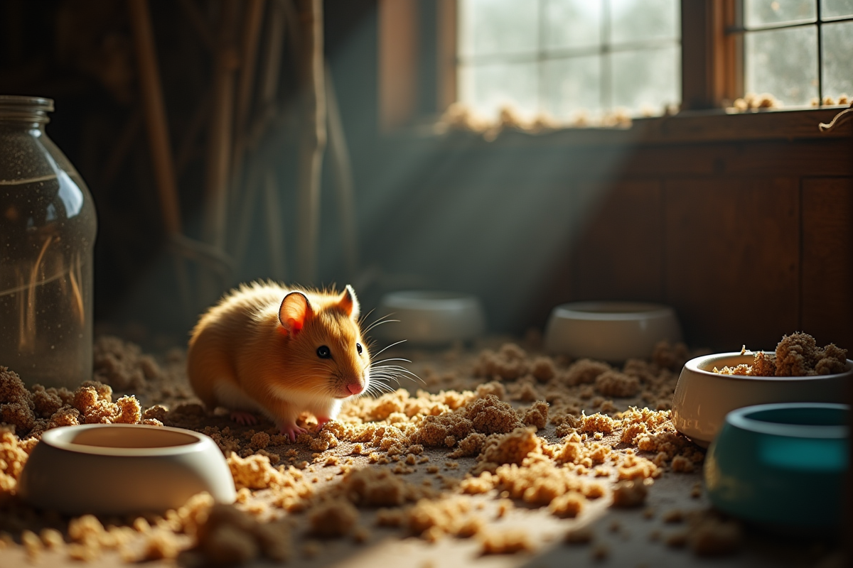 Cage dhamster sale avec hamster russe seul et délabre