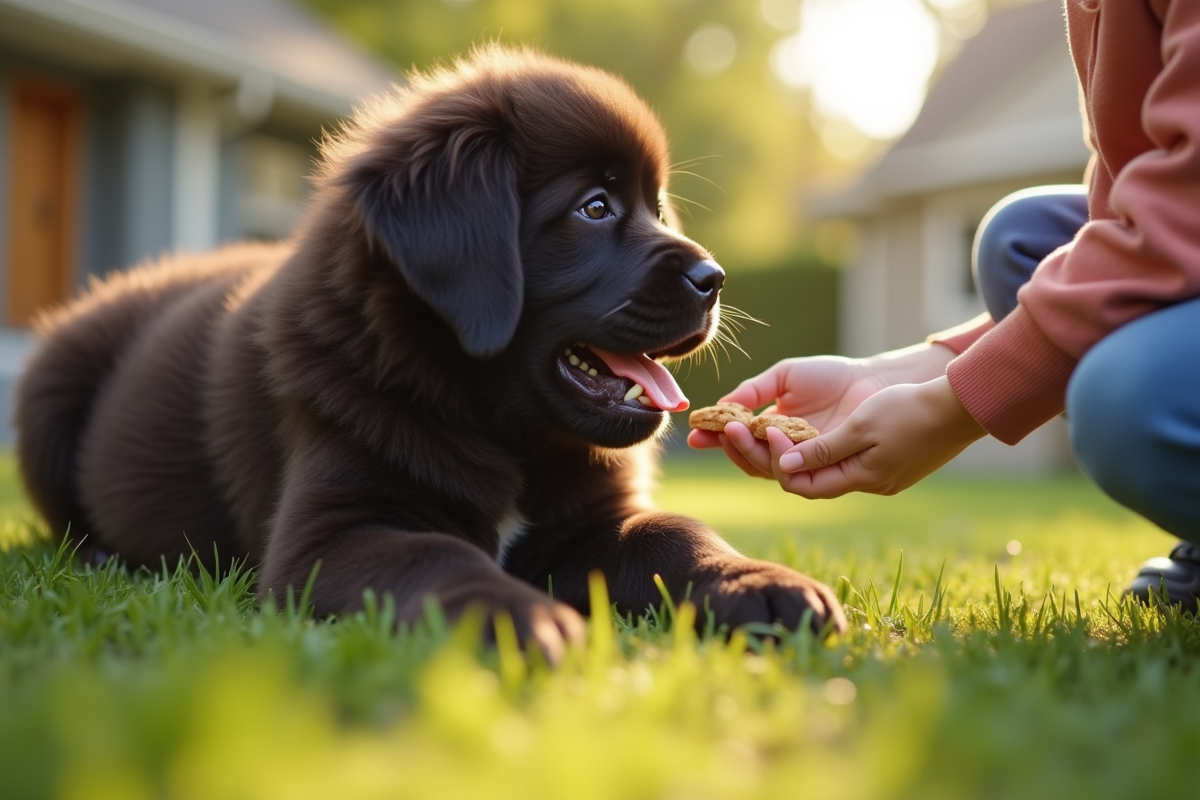Chiot Newfoundland en extérieur en train d
