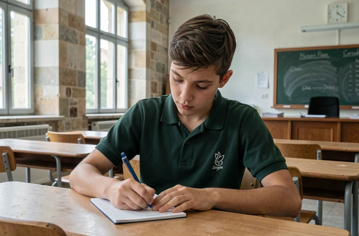 Un élève en cours dans une salle de classe du Collège Saint-Paul à Caen