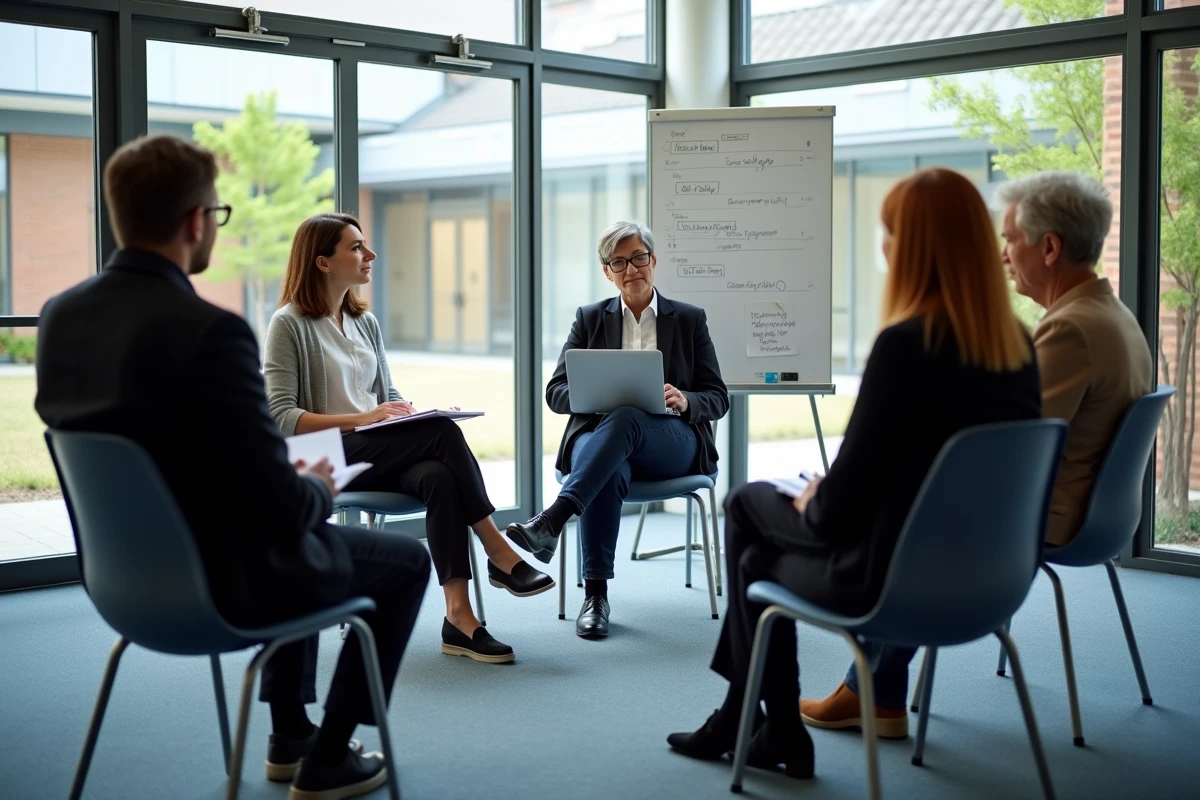 Groupe d'enseignants et de professionnels réunis en concertation pluridisciplinaire pour accompagner un élève présentant des troubles du comportement