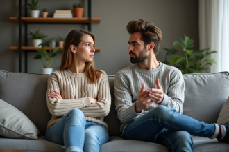 Jeune couple sur un canapé dans un salon moderne