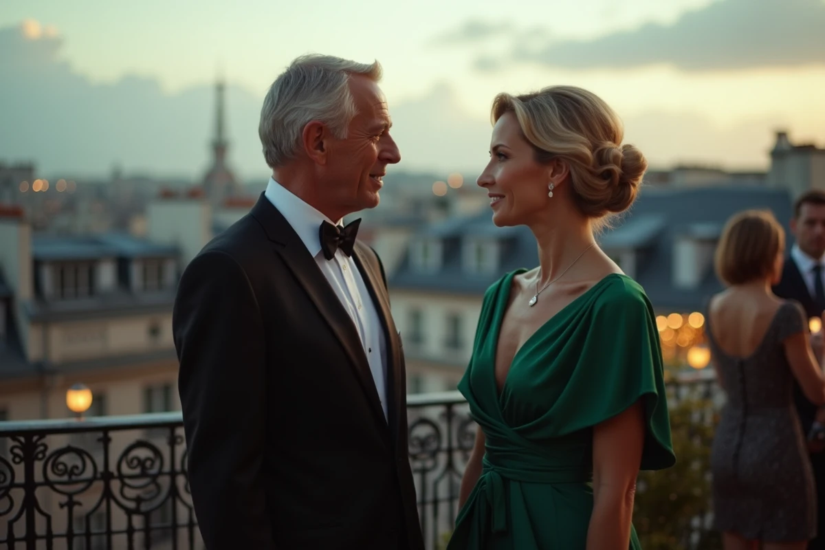 Couple en soirée sur une terrasse parisienne