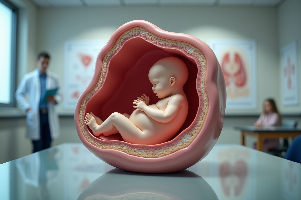 Diorama anatomique d un fœtus dans un utérus éducatif
