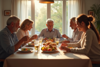 Famille multigenerational partageant un repas convivial