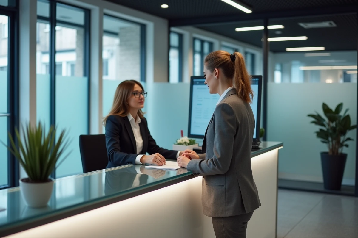 Femme discutant d'un découvert bancaire avec un conseiller, contexte de responsabilité conjugale et article 220 du Code civil