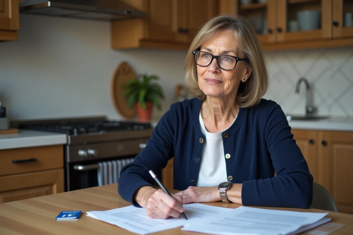 Femme d'âge moyen remplissant des formulaires de sécurité sociale