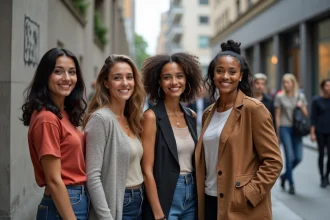 Groupe de femmes diverses dans une ville moderne
