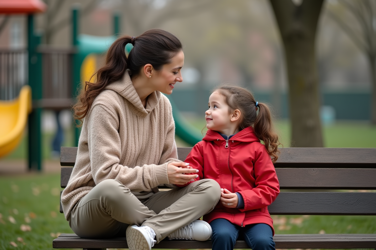 Fille et mère discutant dans un parc en plein air