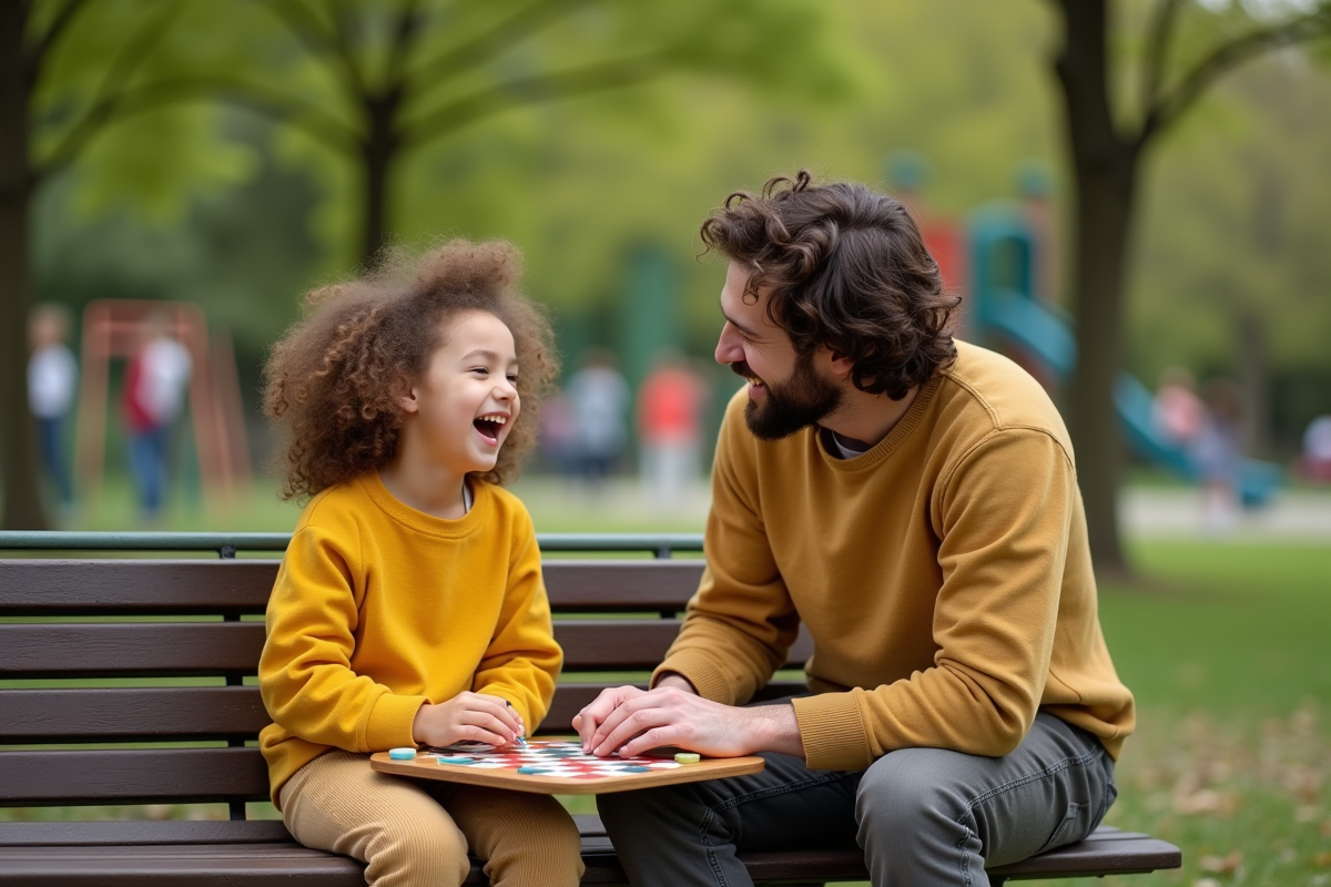 Fille de 10 ans jouant avec son père dans un parc