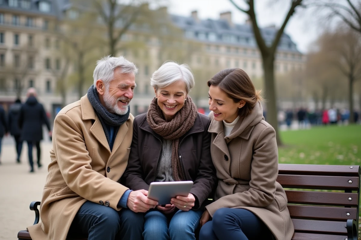 Groupe familial dans un parc parisien en été