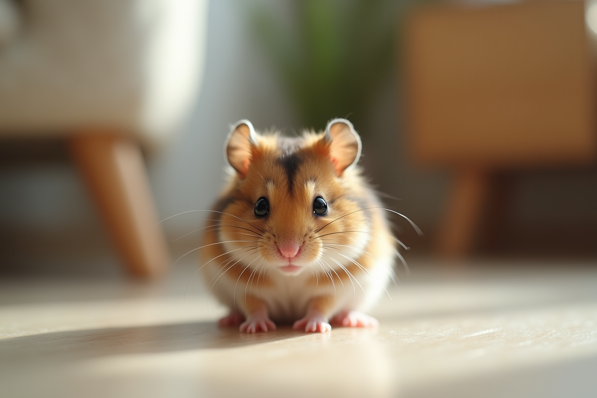 Hamster russe curieux dans un salon bien éclairé