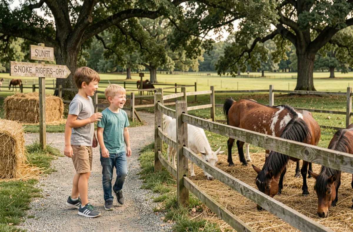 Famille avec enfants observant des animaux dans les enclos naturels de Natural'Parc en Loire-Atlantique