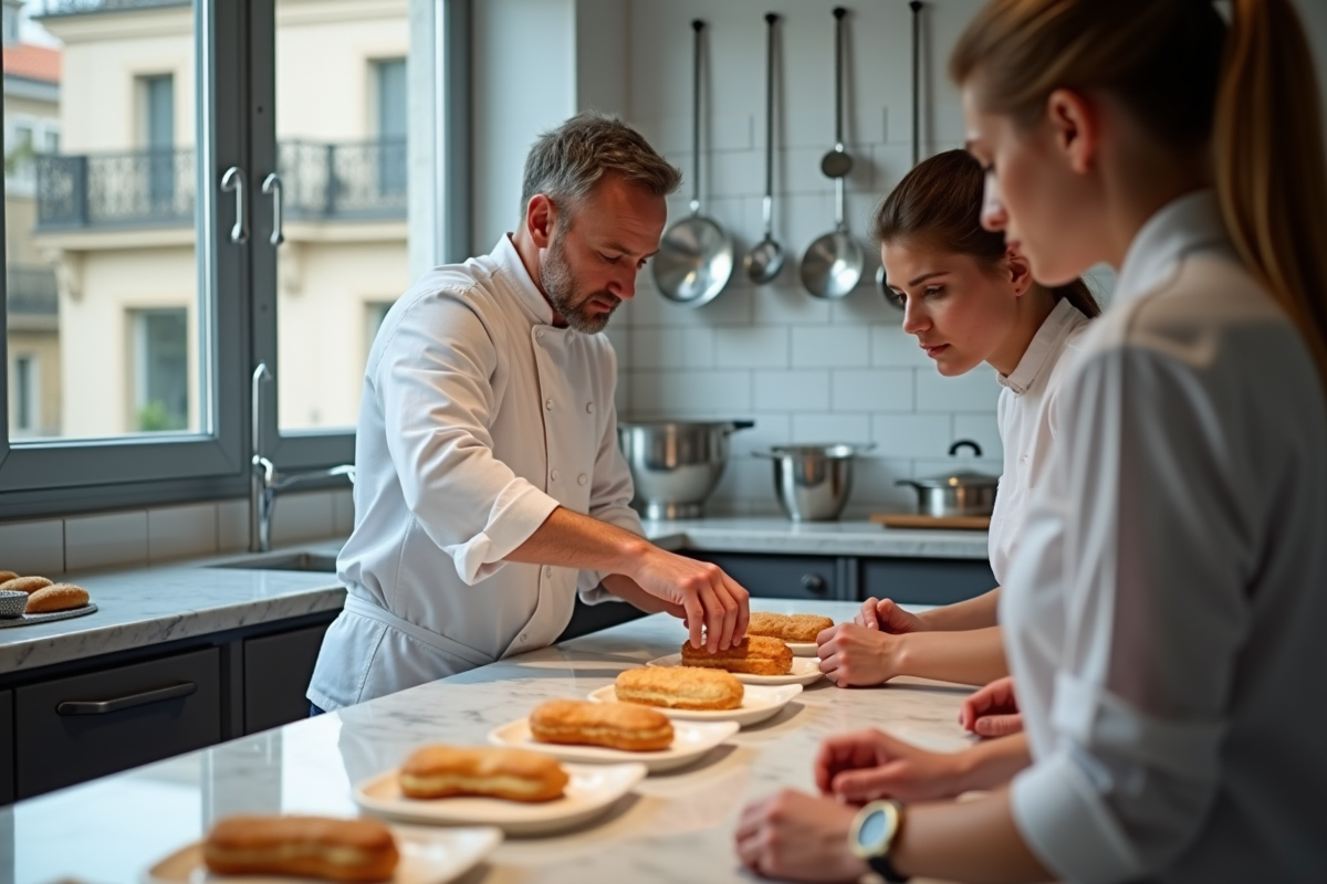 Chef français enseignant la préparation d