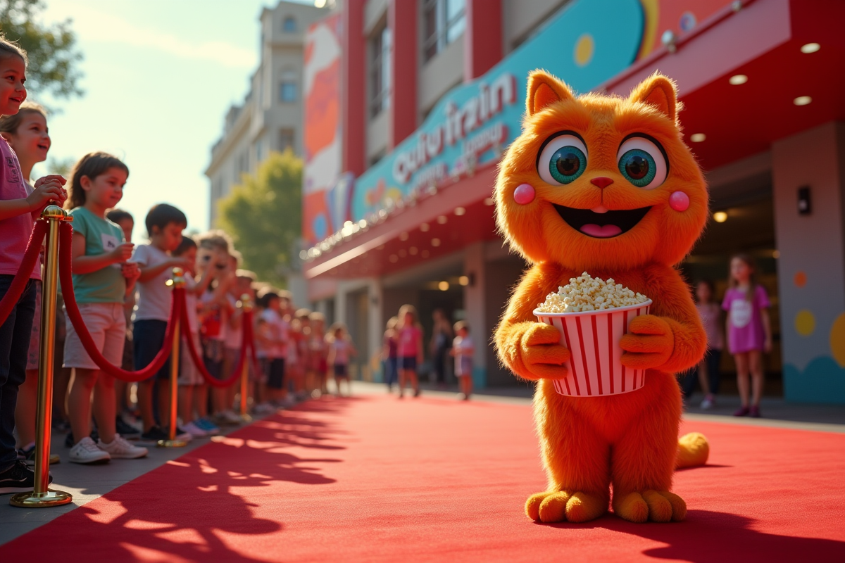 Cinéma avec personnage OuiOui sur le tapis rouge en famille